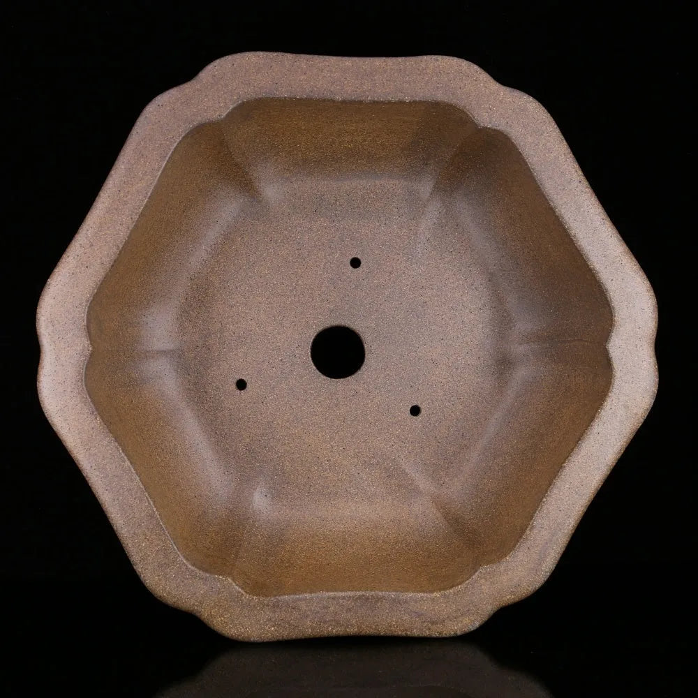 Handmade purple sand plant basin in large hexagonal or Begonia style with breathable clay construction