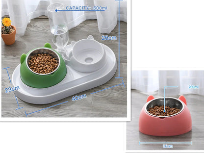 Stainless steel pet bowl with 15° tilt for cervical spine health, available in multiple colors