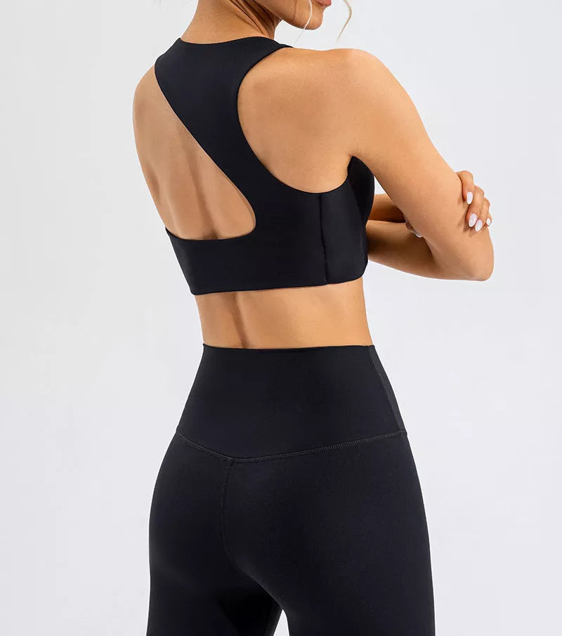 High waist running and yoga tight set in Lycra fabric, available in off-white, black, and dark brown