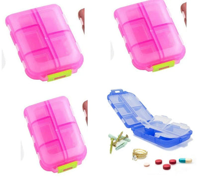 10-Grid Moisture-Proof Travel Pill Organizer in multiple colors for medication management
