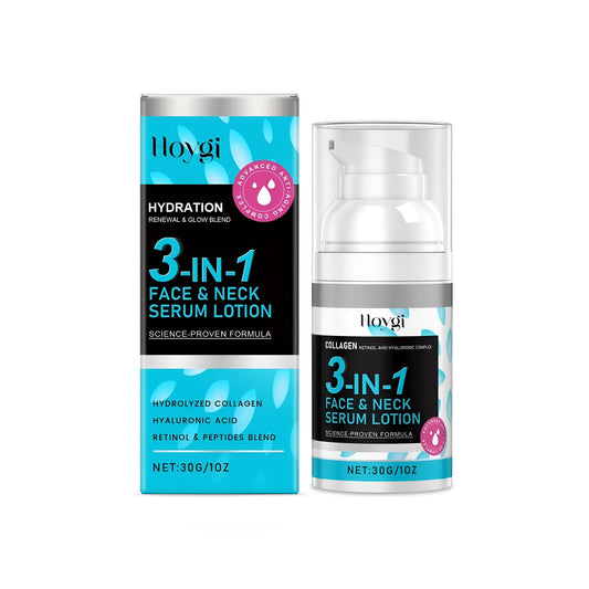 30g 3-in-1 face and neck serum lotion bottle with collagen, retinol, hyaluronic acid formula