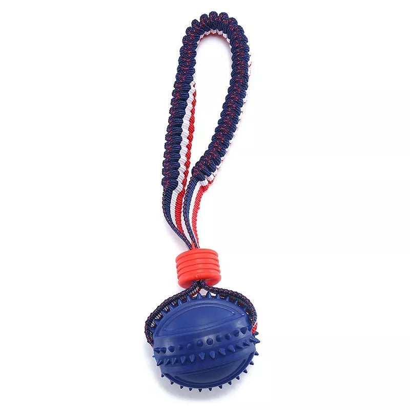 Interactive dog toy ball with rope for teeth cleaning and training