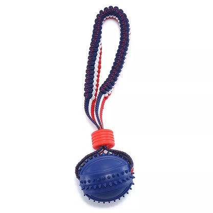 Interactive dog toy ball with rope for teeth cleaning and training