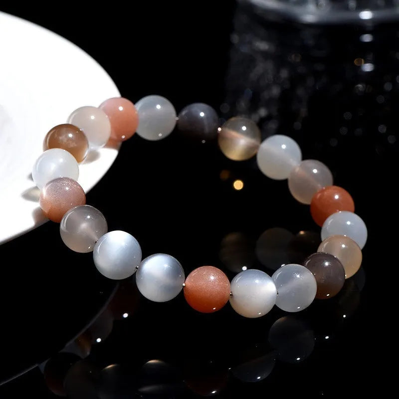 Natural moonstone bracelet with 8mm single circle beads, grinding treatment, unisex design for travel commemoration