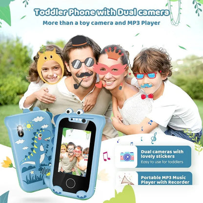 Blue silicone case children's digital camera toy with handheld mobile phone design