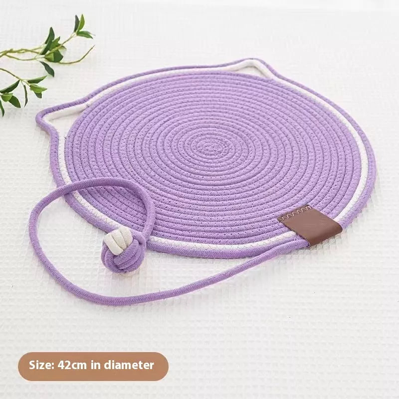 Braided cotton rope cat claw mat with integrated toy ball in various colors