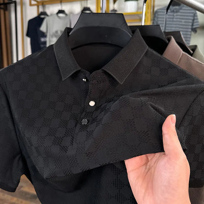 Rhombus thin ice silk short sleeve t-shirt in black with slit design, sizes M to 4XL