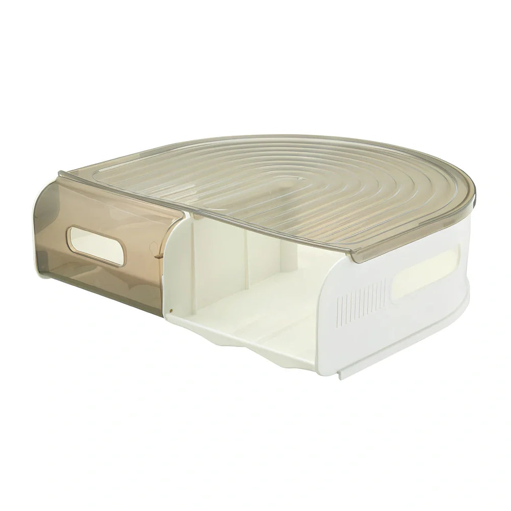Stackable U-shaped egg storage box with semi-transparent PP construction showing egg compartments