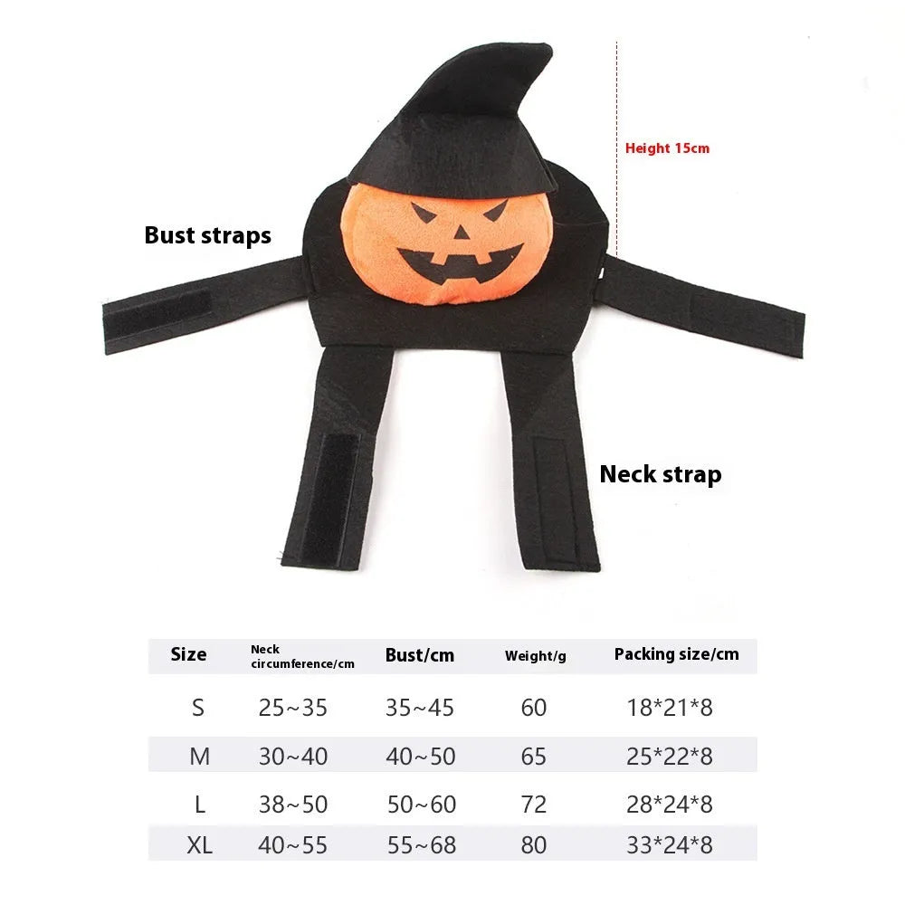 Dog wearing Halloween costume in ghost or pumpkin ghost design made from PP cotton