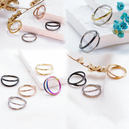 Titanium alloy fork nose ring with diamond treatment in silver finish, showing 1.2mm diameter and fork design