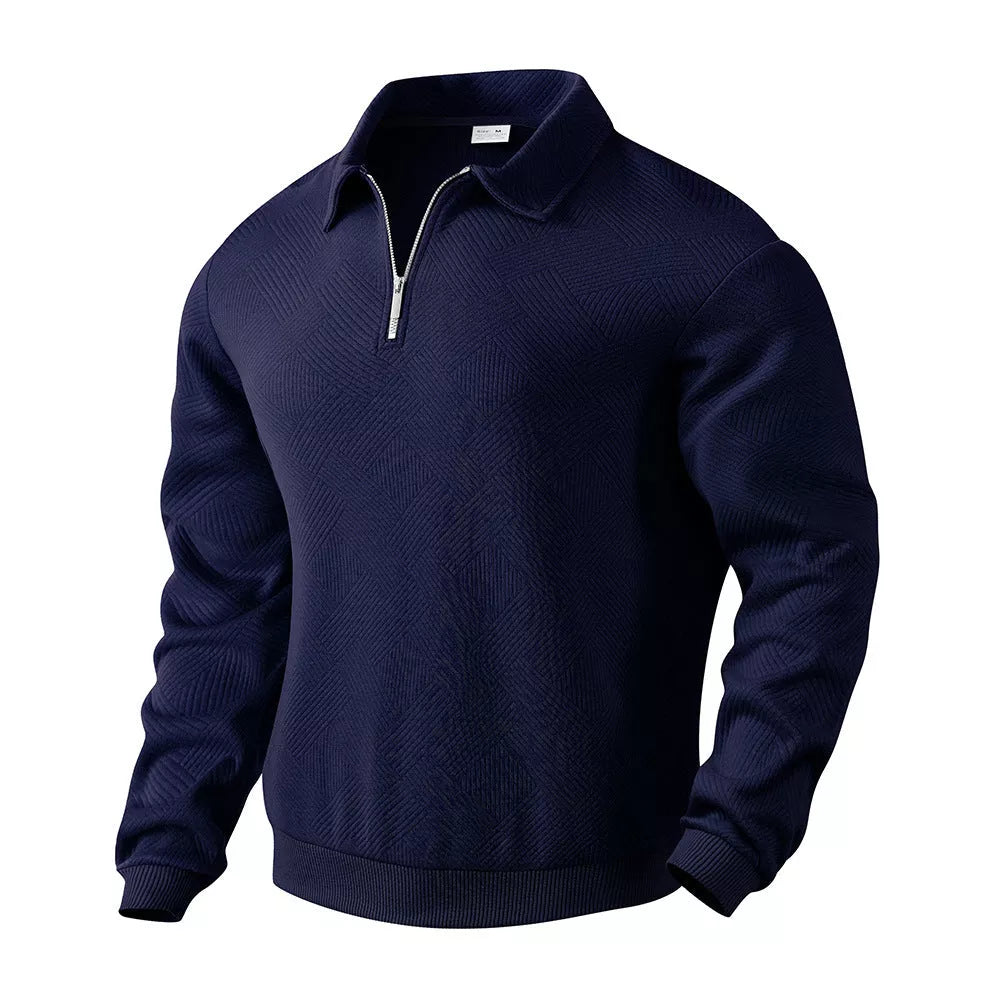 Men's Jacquard Half-Zip Sweatshirt in solid colors with unique lapel design