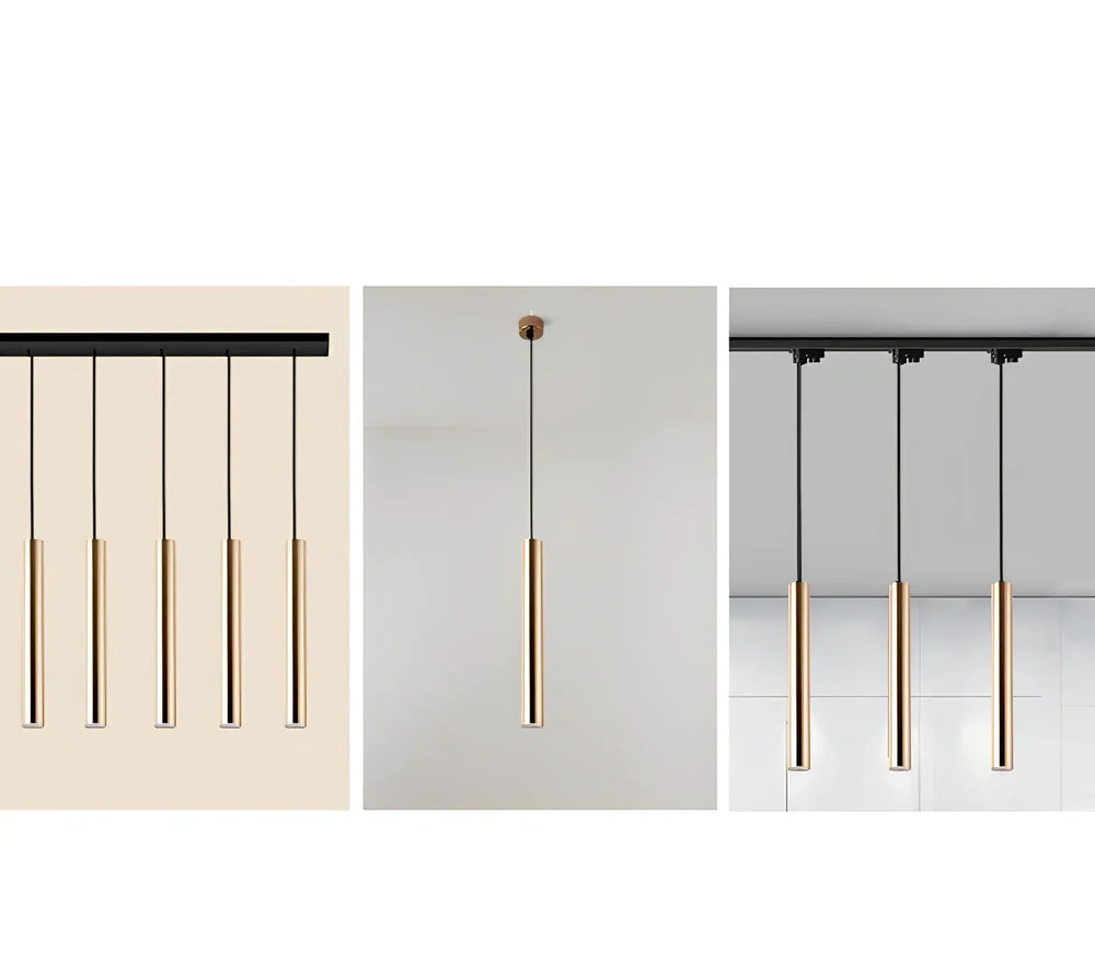 French gold cylindrical chandelier in iron with PMMA shade, single LED for 1-3㎡, lengths 20-100cm