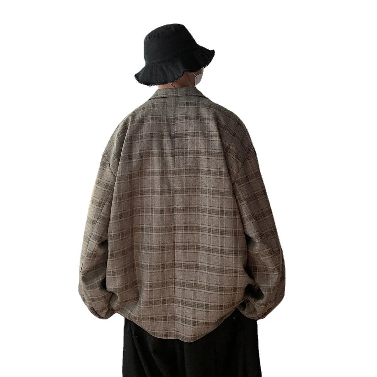 Men's retro plaid loose jacket in acetate fibre, sizes M to 4XL, casual outerwear