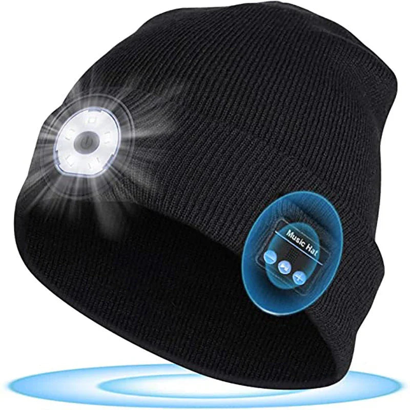 Warm Bluetooth Beanie with wireless music, hands-free calls, and outdoor lighting for active lifestyles