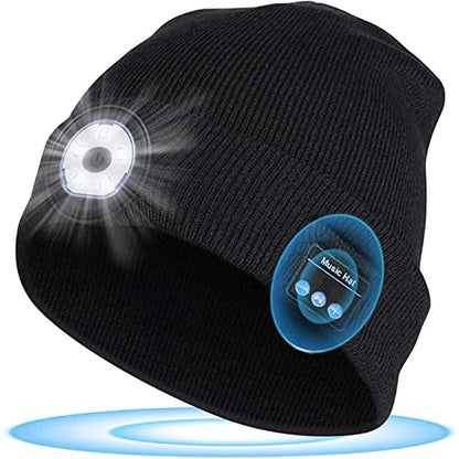Warm Bluetooth Beanie with wireless music, hands-free calls, and outdoor lighting for active lifestyles