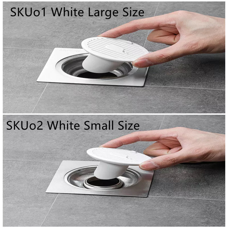 Whale Magnetic Suction Floor Drain Cover in white, orange, or green, blocking sewer odors with a tight seal