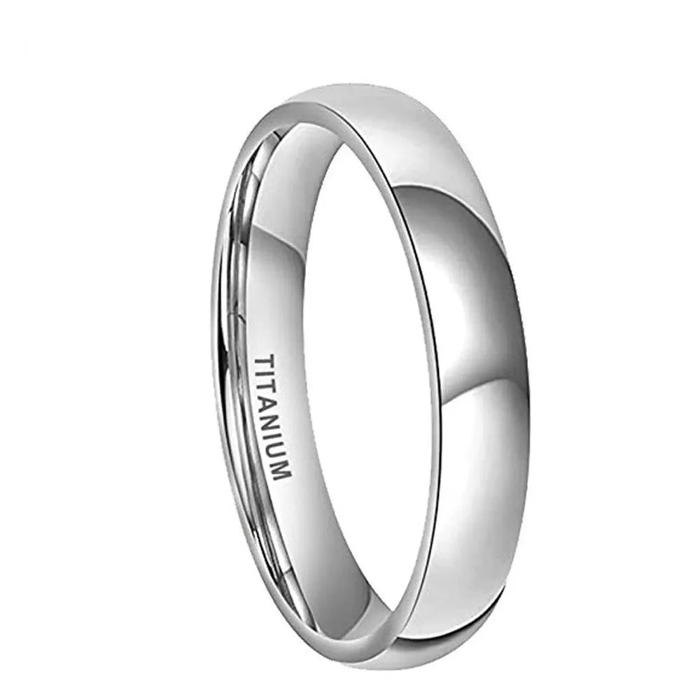 Silver titanium steel unisex ring with grinding texture on finger, showing different band width options.
