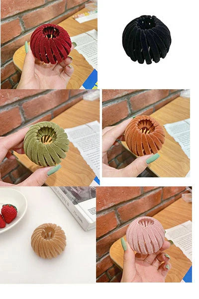 Velvet Bird's Nest Hair Ring Hairpin in various colors for stylish high ponytails