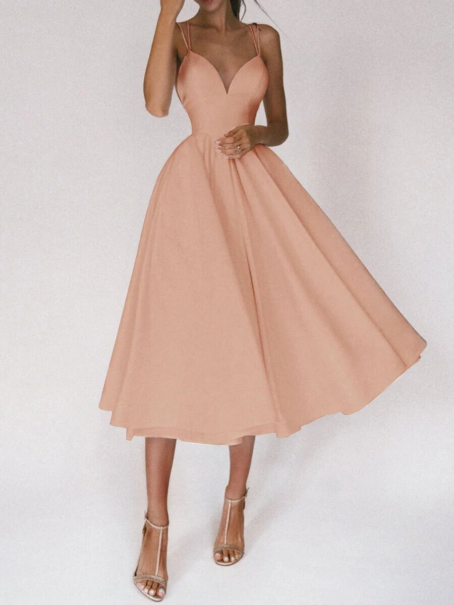 Women's V-neck suspender A-line summer dress in various colors