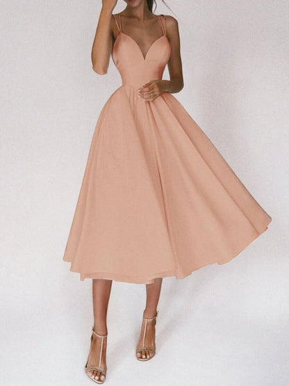 Women's V-neck suspender A-line summer dress in various colors