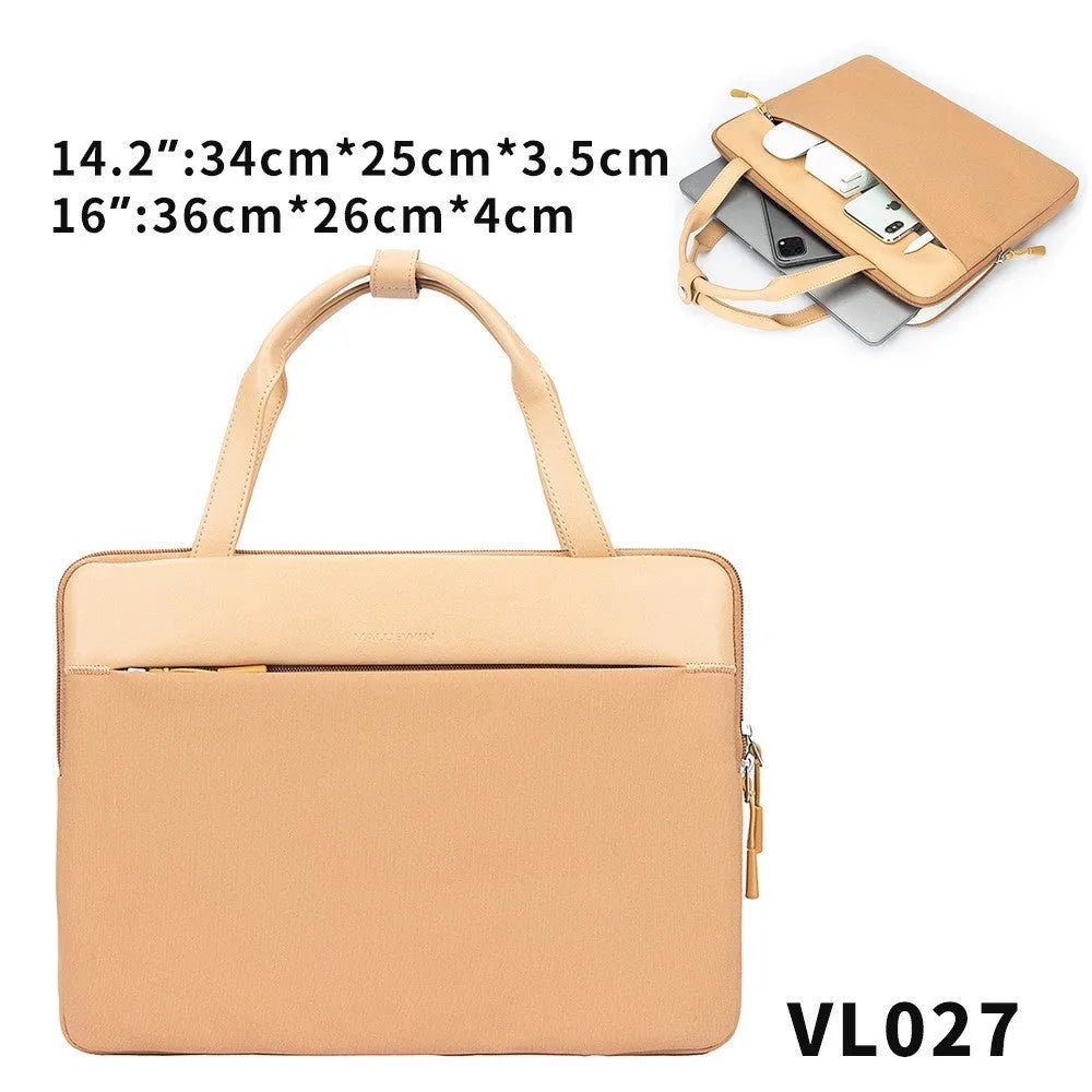 14.2 inch polyester laptop sleeve with soft handle, zipper pocket, in light grey, green, or orange