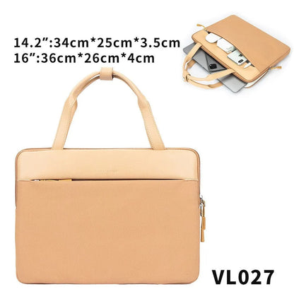 14.2 inch polyester laptop sleeve with soft handle, zipper pocket, in light grey, green, or orange