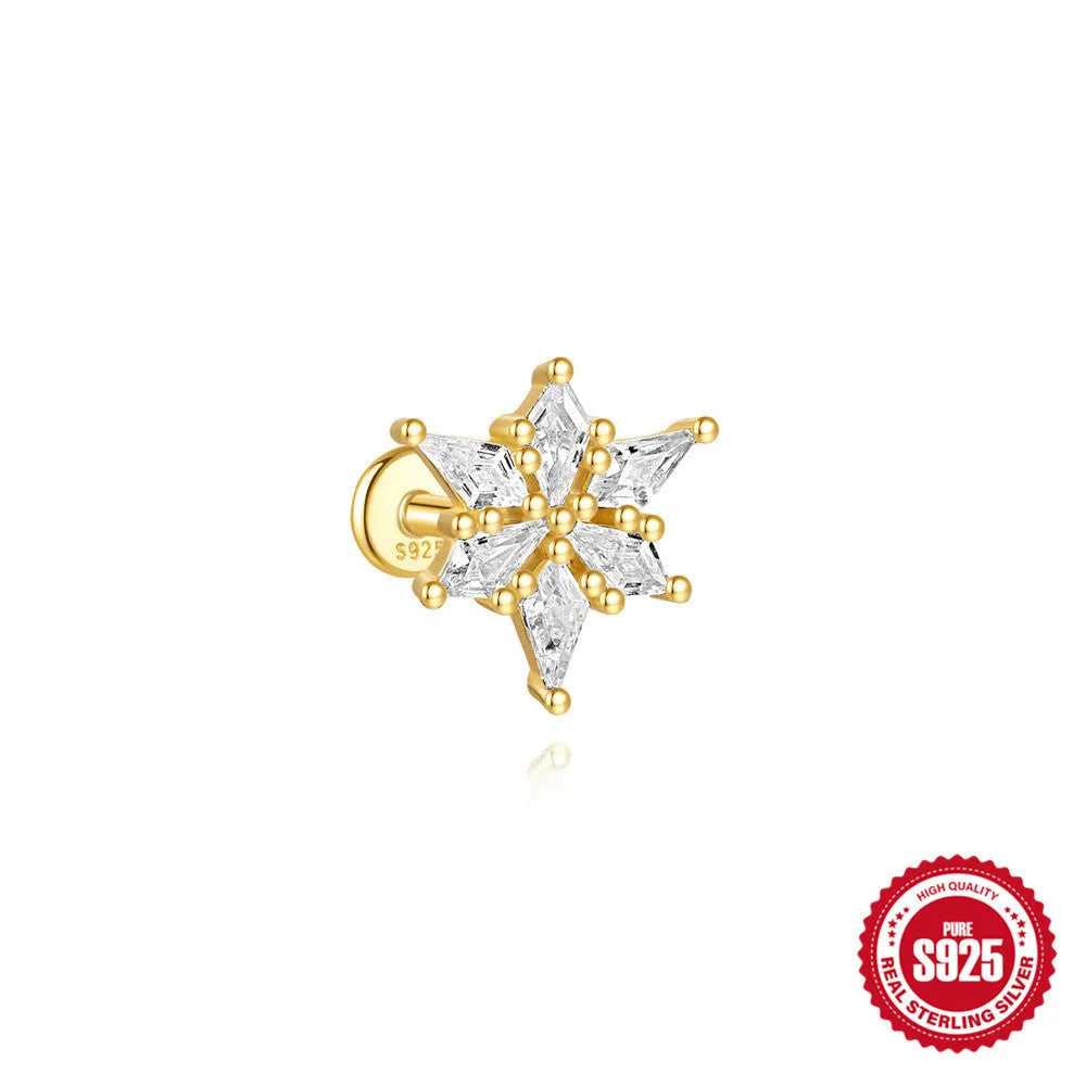 S925 sterling silver water drop shaped earrings with a flat spiral design in a gold electroplated finish.