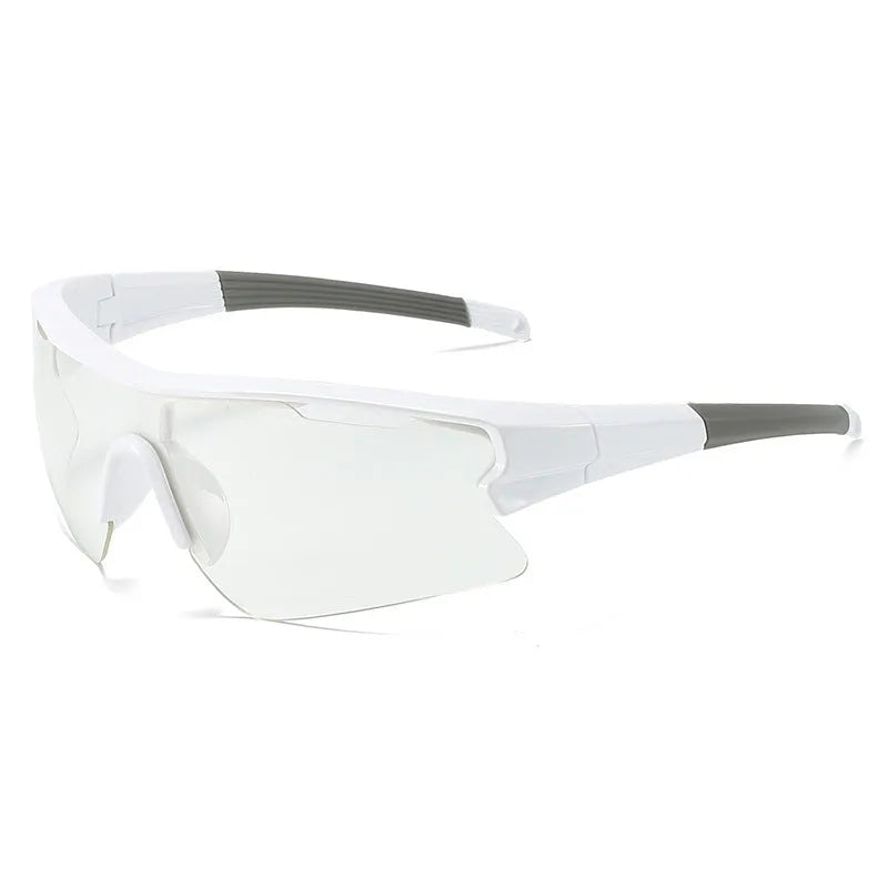 Windproof sports sunglasses with adjustable pads in black frame and grey lens for outdoor cycling