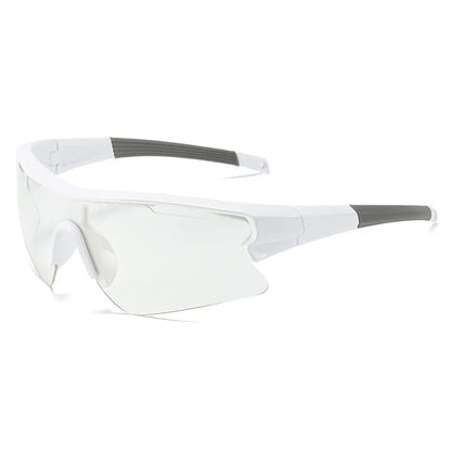 Windproof sports sunglasses with adjustable pads in black frame and grey lens for outdoor cycling