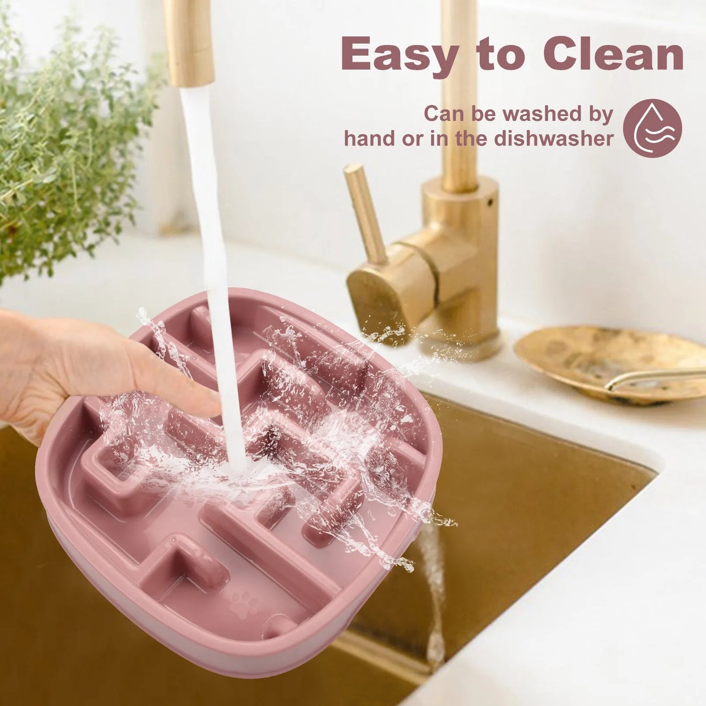 Macaron-coloured slow feed pet bowl with maze pattern and non-slip base for dogs and cats.
