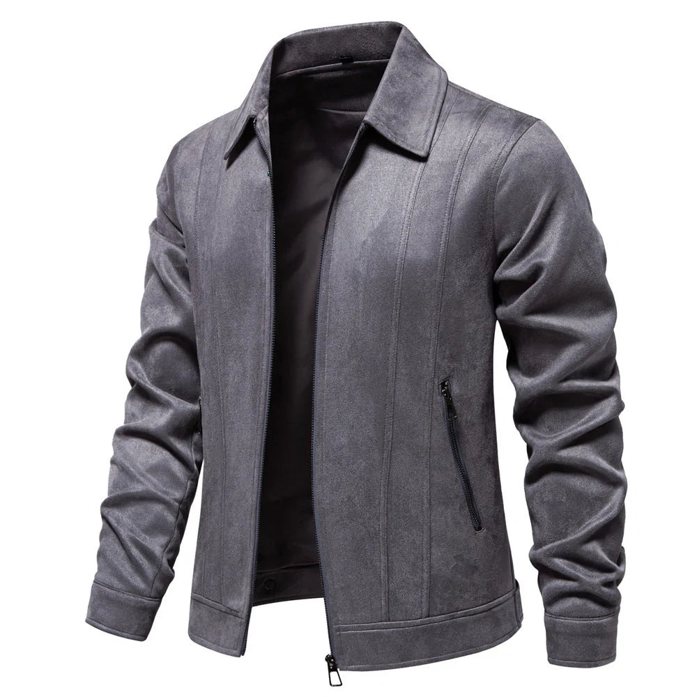 Men's Suede Lapel Zipper Jacket for Autumn and Winter in various colors
