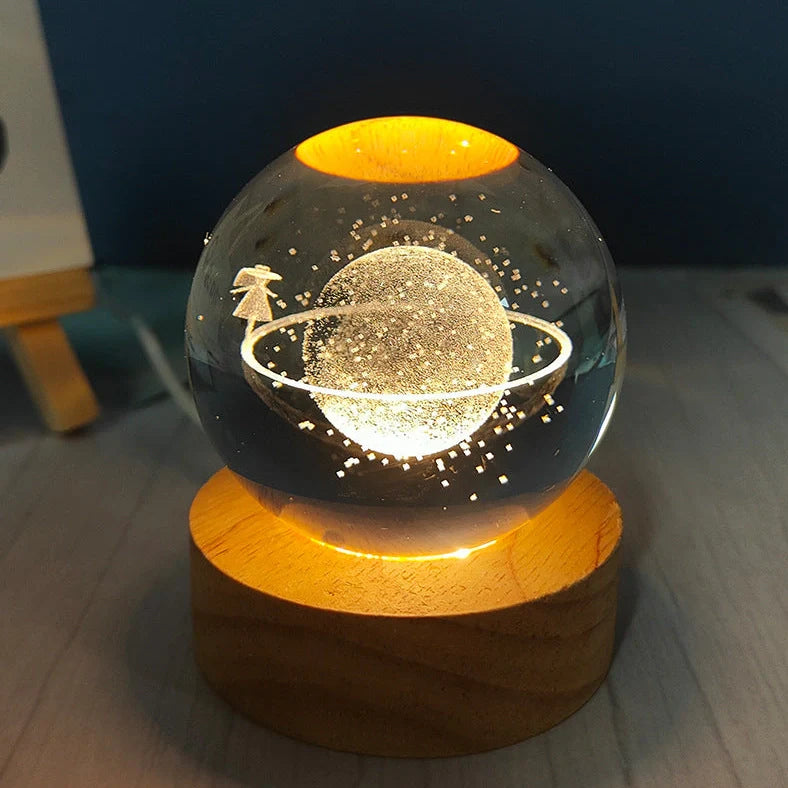 White crystal ball night light with USB plug showing uniform illumination and decorative design options