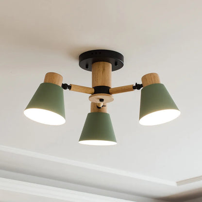 Nordic Macaron ceiling lamp with ironwood construction and multiple light heads in various colour options