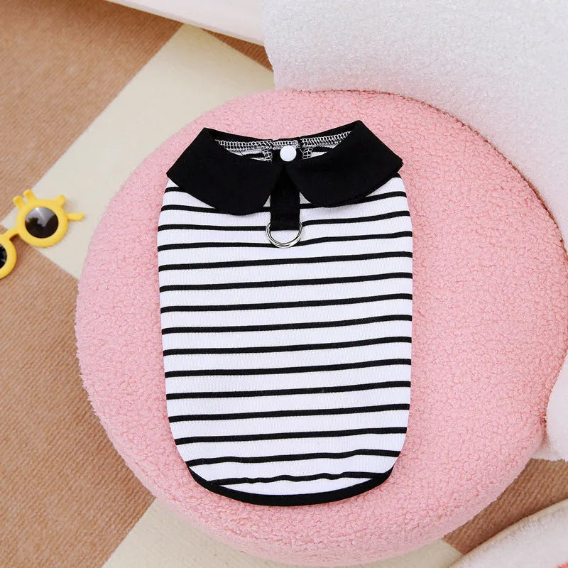 Striped cotton T-shirt and matching skirt for dogs in summer pet clothing set