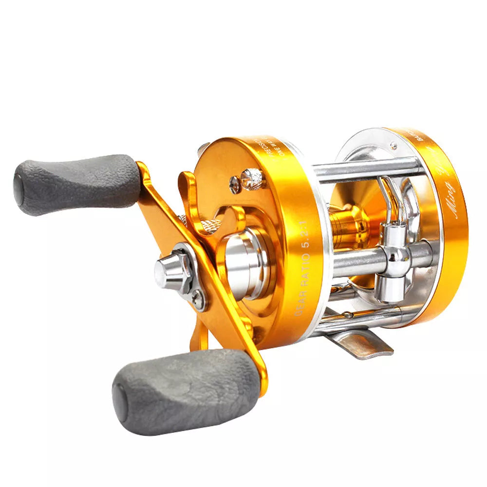 Metal Double Brake Drum Leiqiang Wheel Boat Fishing Reel in gun color, gold, and blue options