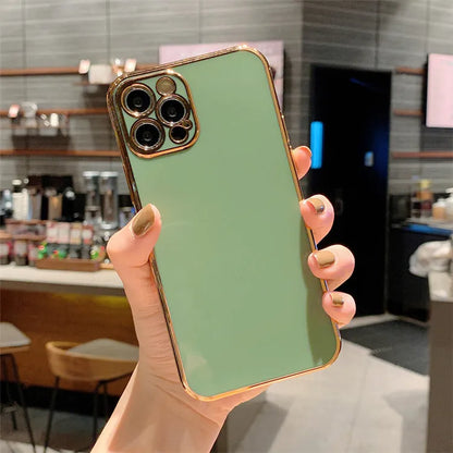 Gold-plated TPU mobile phone case with silicone stripe detailing for iPhone models