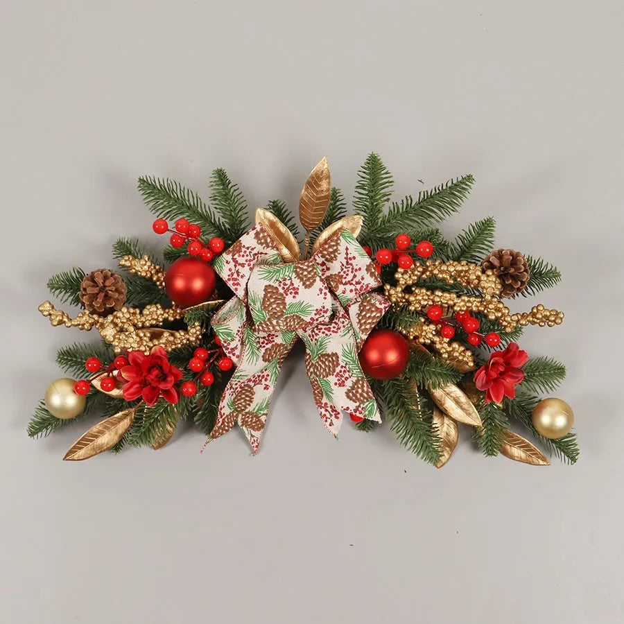 Upside down Christmas garland ornament in American country style, showing plastic construction and optional integrated lights.