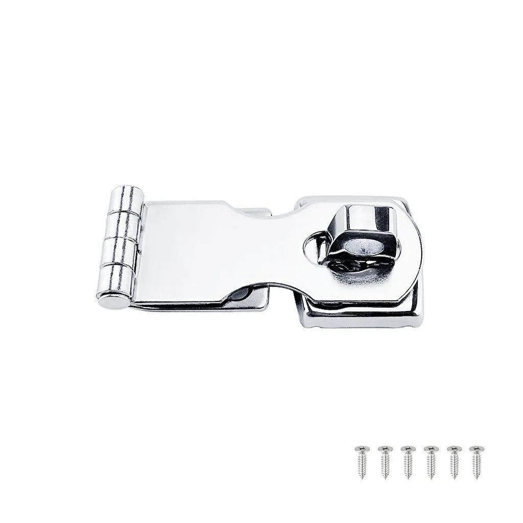 Silver stainless steel lock latch bolt with mirror finish for doors and cabinets.