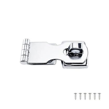 Silver stainless steel lock latch bolt with mirror finish for doors and cabinets.