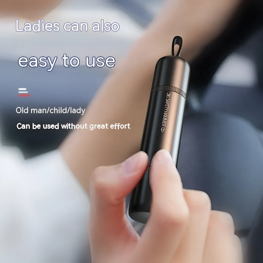 Aluminium alloy car safety hammer with cutting blade in black, red, and silver colour options