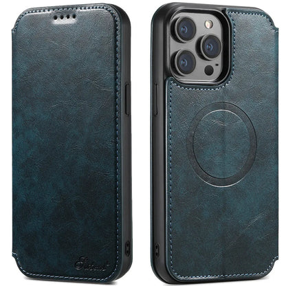Magnetic leather iPhone case with bracket and card slot, PU TPU, Black Blue Brown Khaki, for iPhone 12 to 15 Pro Max