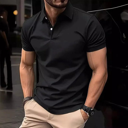 High Sense slim-fit short sleeve shirt in solid colour with button front, available in multiple sizes and hues