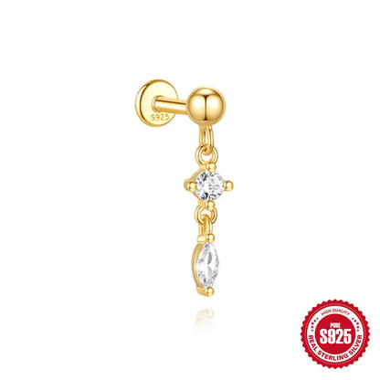 S925 sterling silver water drop shaped earrings with a flat spiral design in a gold electroplated finish.