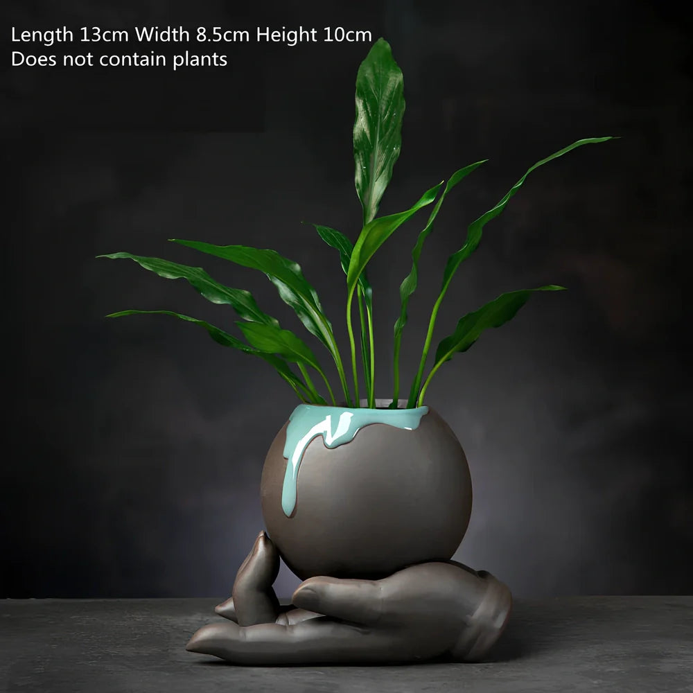 New Chinese style ceramic desktop flowerpot in bamboo fish basket motif, 10-15cm tall for indoor plants