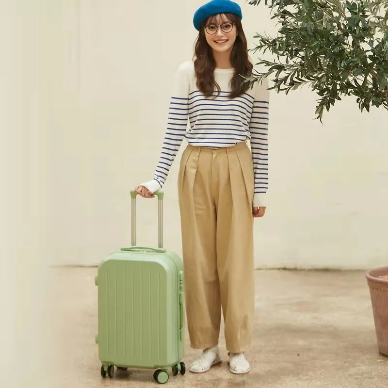 ABS PC hard shell trolley case with universal wheels, pull rod, and soft carry handle in 20 or 22 inch size