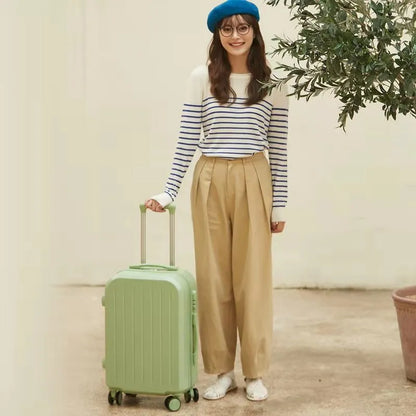 ABS PC hard shell trolley case with universal wheels, pull rod, and soft carry handle in 20 or 22 inch size
