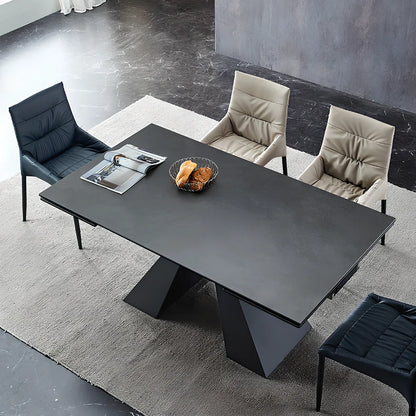 Retractable slate dining table extended to 1.6m with rotating mechanism and porcelain finish