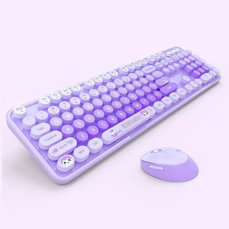 Purple mixed colour wireless keyboard and mouse set with USB receiver for computers