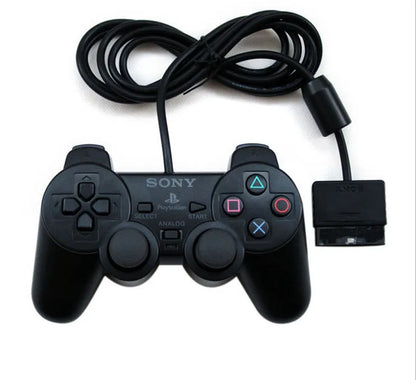 PS2 wired vibration game controller in metallic finish with USB connection cable