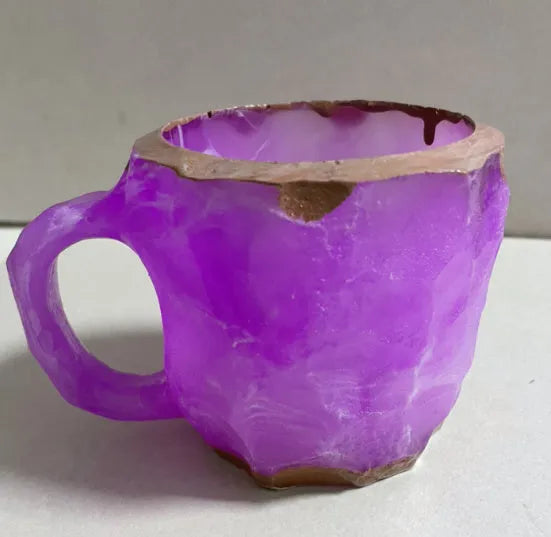 400ml resin mineral crystal coffee mug with handle in assorted colours including purple, blue, and pink.